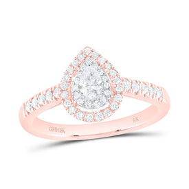 10K Rose Gold Pear Diamond Double Halo Engagement Ring 1/2 Cttw - Splendid Jewellery