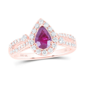 10K Rose Gold Pear Natural Ruby Gemstone Ring 1/2 Cttw - Splendid Jewellery