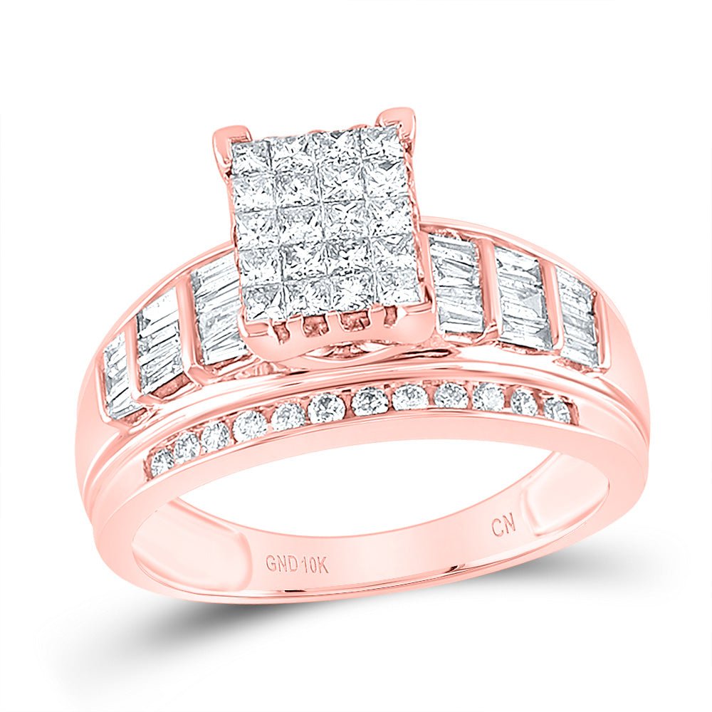 10K Rose Gold Princess Diamond Invisible Ring 1 Cttw - Splendid Jewellery