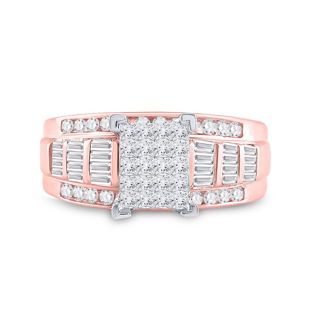 10K Rose Gold Princess Diamond Invisible Ring 1 Cttw - Splendid Jewellery