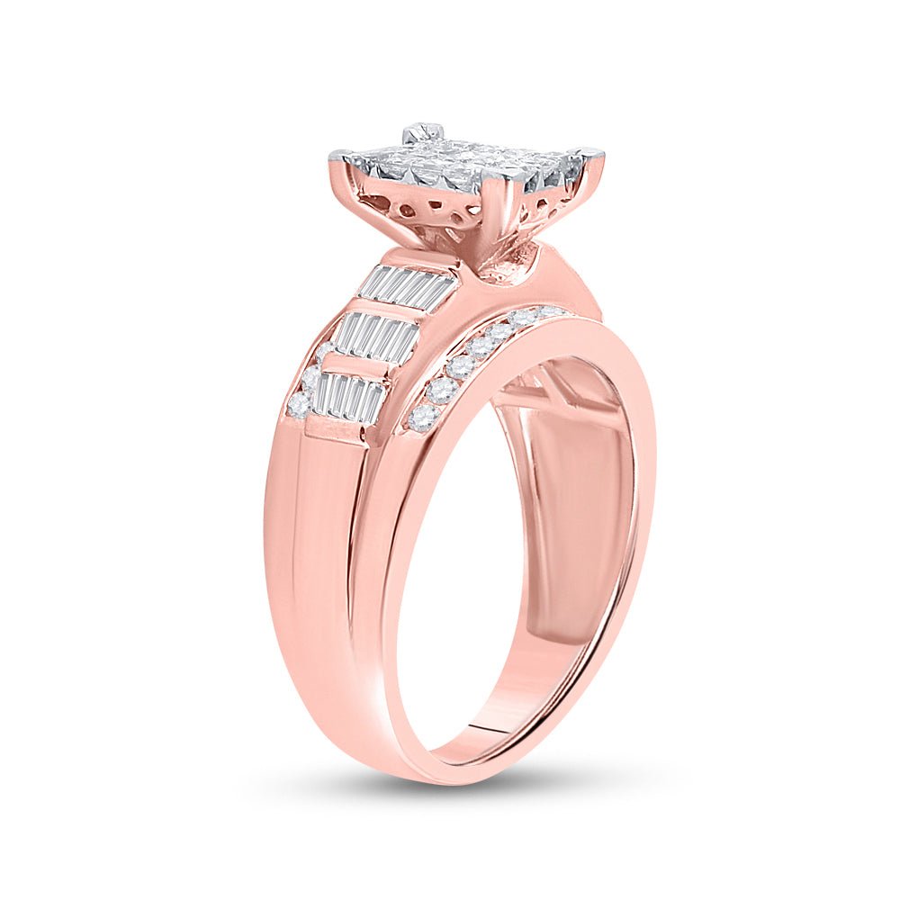 10K Rose Gold Princess Diamond Invisible Ring 1 Cttw - Splendid Jewellery
