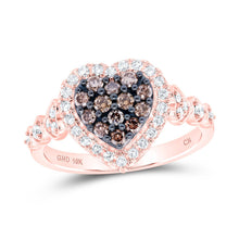 Load image into Gallery viewer, 10K Rose Gold Round Brown Diamond Cognac Heart Ring 1/2 Cttw - Splendid Jewellery
