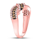 10K Rose Gold Round Brown Diamond Women's Brown Crossover Band Ring 3/4 Cttw - Splendid Jewellery