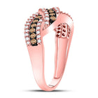 10K Rose Gold Round Brown Diamond Women's Brown Crossover Band Ring 3/4 Cttw - Splendid Jewellery