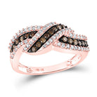 10K Rose Gold Round Brown Diamond Women's Brown Crossover Band Ring 3/4 Cttw - Splendid Jewellery