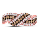 10K Rose Gold Round Brown Diamond Women's Brown Crossover Band Ring 3/4 Cttw - Splendid Jewellery