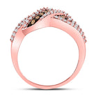 10K Rose Gold Round Brown Diamond Women's Brown Crossover Band Ring 3/4 Cttw - Splendid Jewellery