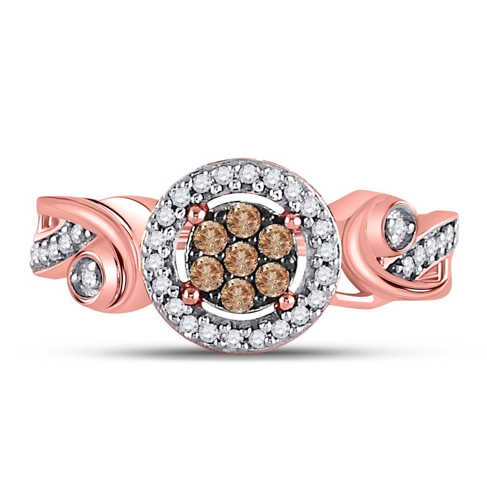 10K Rose Gold Round Brown Diamond Women's Brown Fashion Cluster Ring 1/4 Cttw - Splendid Jewellery