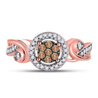 10K Rose Gold Round Brown Diamond Women's Brown Fashion Cluster Ring 1/4 Cttw - Splendid Jewellery