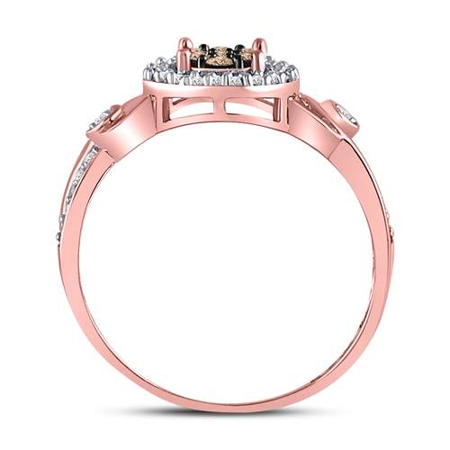 10K Rose Gold Round Brown Diamond Women's Brown Fashion Cluster Ring 1/4 Cttw - Splendid Jewellery