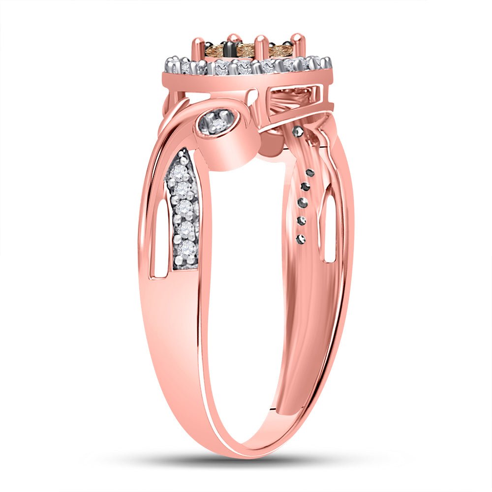 10K Rose Gold Round Brown Diamond Women's Brown Fashion Cluster Ring 1/4 Cttw - Splendid Jewellery