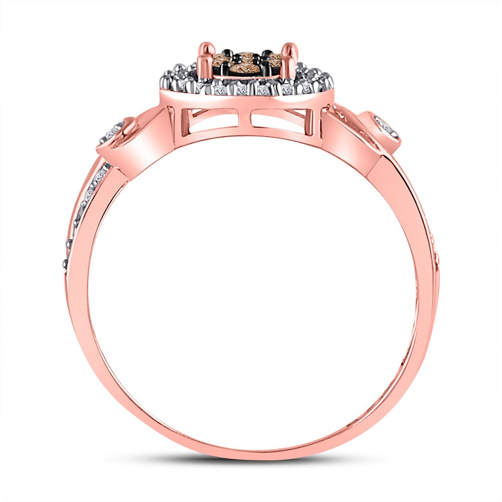 10K Rose Gold Round Brown Diamond Women's Brown Fashion Cluster Ring 1/4 Cttw - Splendid Jewellery