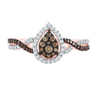 10K Rose Gold Round Brown Diamond Women's Brown Fashion Pear Cluster Ring 1/3 Cttw - Splendid Jewellery
