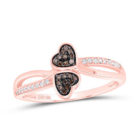10K Rose Gold Round Brown Diamond Women's Brown Heart Ring 1/10 Cttw - Splendid Jewellery