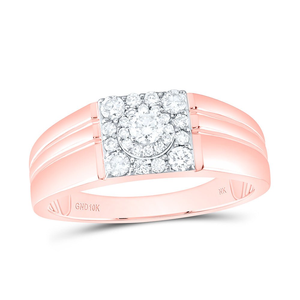 10K Rose Gold Round Diamond Mens Ring 1/2 Cttw - Splendid Jewellery
