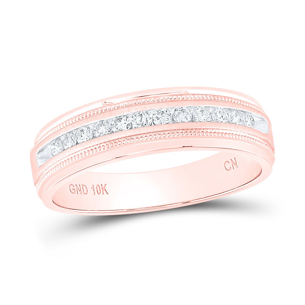 10K Rose Gold Round Diamond Men's Wedding Channel Set Band Ring 1/4 Cttw - Splendid Jewellery
