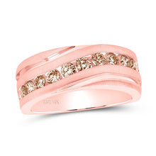 Load image into Gallery viewer, 10K Rose Gold Round Diamond Men's Wedding Single Row Grooved Band Ring 1 Cttw - Splendid Jewellery