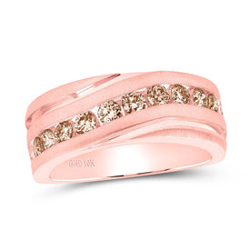 10K Rose Gold Round Diamond Men's Wedding Single Row Grooved Band Ring 1 Cttw - Splendid Jewellery