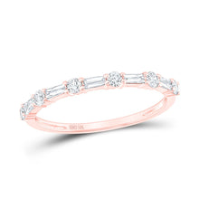 Load image into Gallery viewer, 10K Rose Gold Round Diamond Women's Baguette Stackable Band Ring 3/8 Cttw - Splendid Jewellery