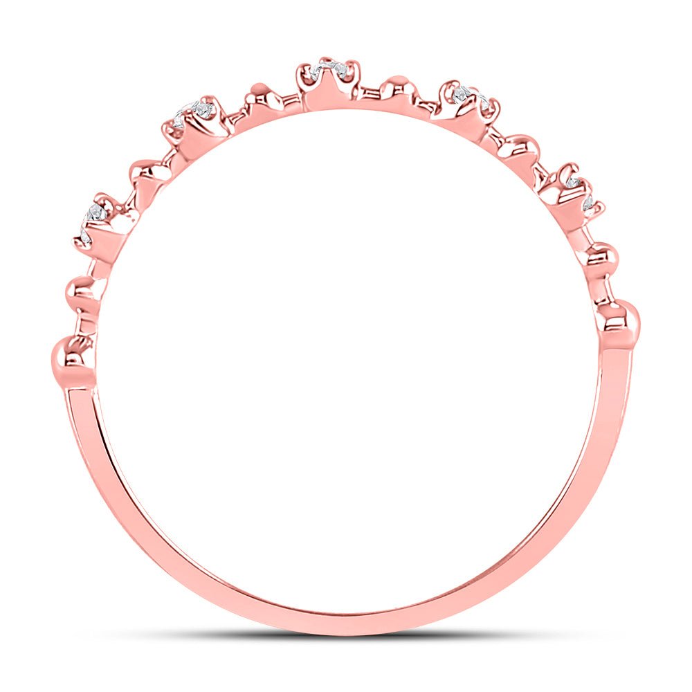 10K Rose Gold Round Diamond Women's Bead Dot Stackable Ring 1/20 Cttw - Splendid Jewellery