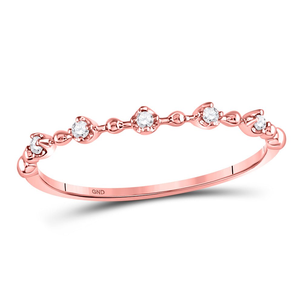 10K Rose Gold Round Diamond Women's Bead Dot Stackable Ring 1/20 Cttw - Splendid Jewellery