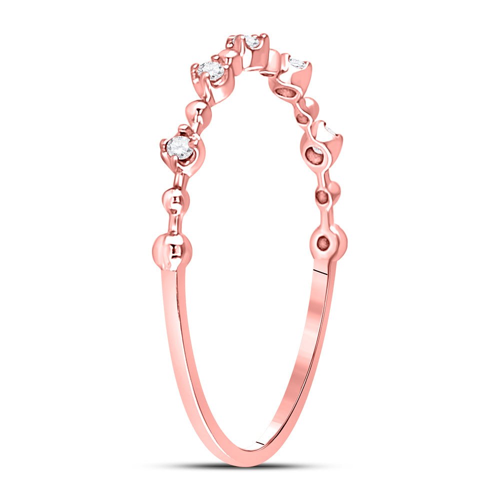 10K Rose Gold Round Diamond Women's Bead Dot Stackable Ring 1/20 Cttw - Splendid Jewellery