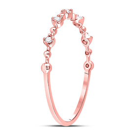 10K Rose Gold Round Diamond Women's Bead Dot Stackable Ring 1/20 Cttw - Splendid Jewellery