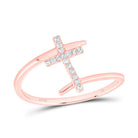10K Rose Gold Round Diamond Women's Bisected Cross Religious Ring 1/12 Cttw - Splendid Jewellery