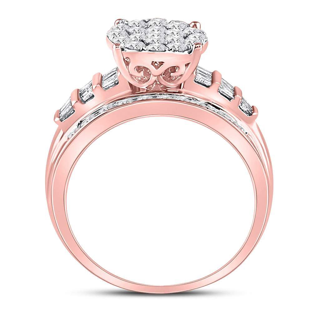 10K Rose Gold Round Diamond Women's Cluster Bridal Wedding Engagement Ring 1 Cttw - Splendid Jewellery