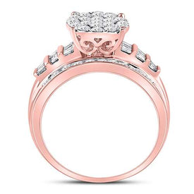 10K Rose Gold Round Diamond Women's Cluster Bridal Wedding Engagement Ring 1 Cttw - Splendid Jewellery