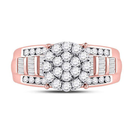 10K Rose Gold Round Diamond Women's Cluster Bridal Wedding Engagement Ring 1 Cttw - Splendid Jewellery