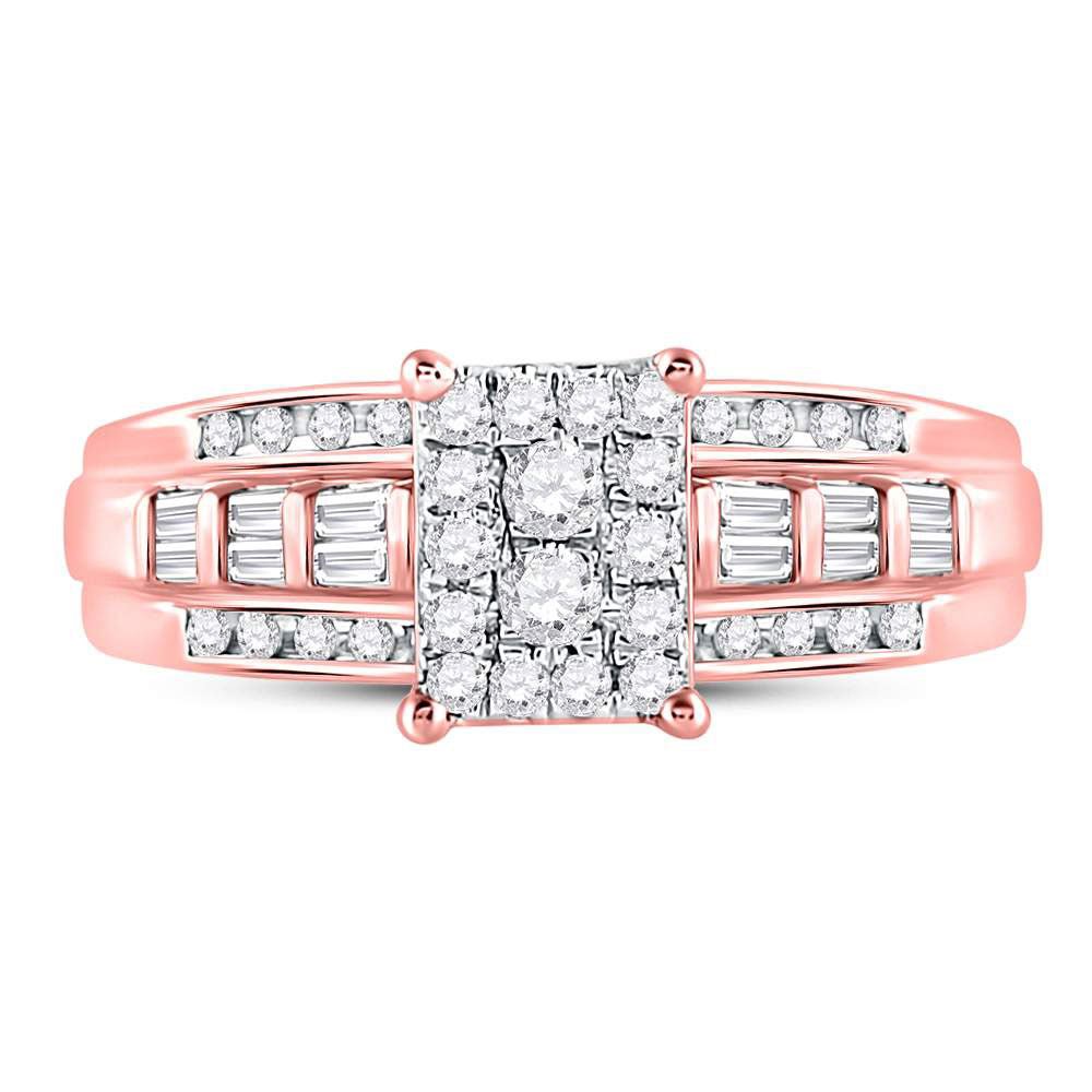 10K Rose Gold Round Diamond Women's Cluster Bridal Wedding Engagement Ring 1/2 Cttw - Splendid Jewellery