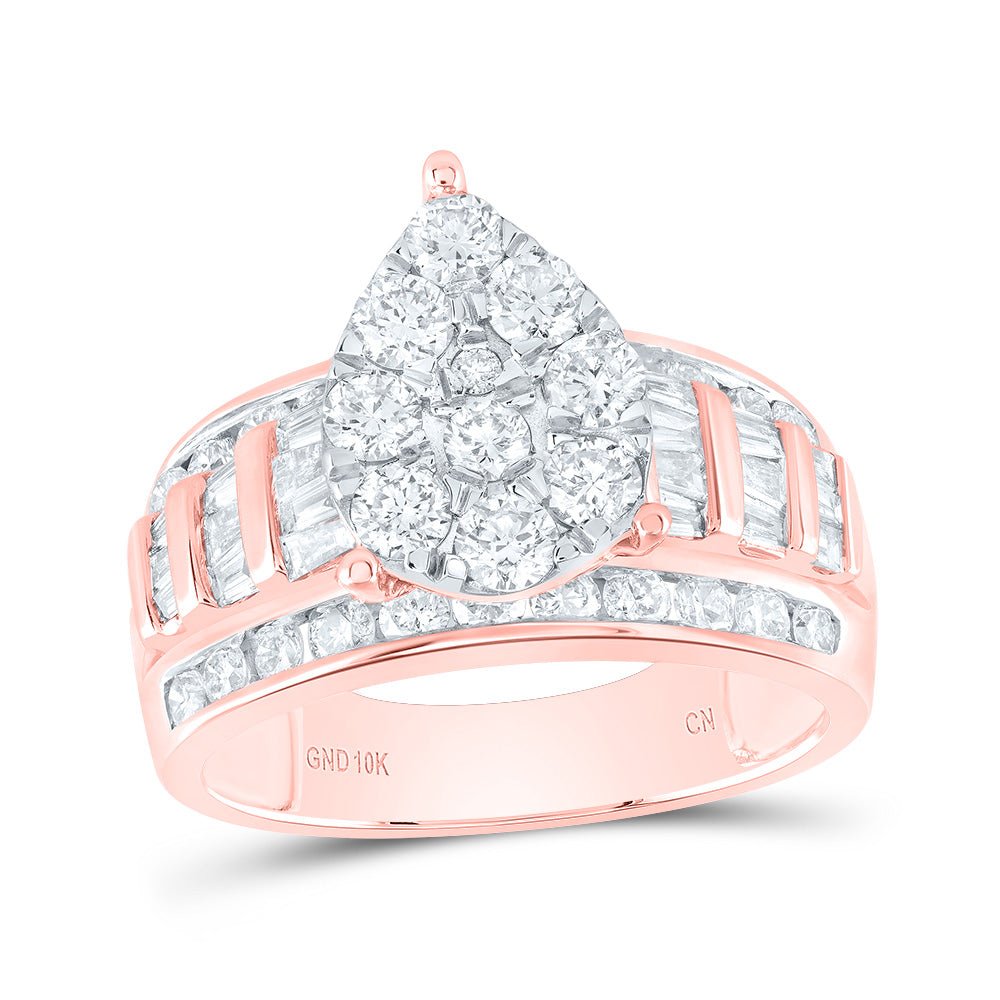 10K Rose Gold Round Diamond Women's Cluster Bridal Wedding Engagement Ring 2 Cttw - Splendid Jewellery