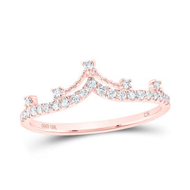 10K Rose Gold Round Diamond Women's Crown Tiara Fashion Band Ring 1/5 Cttw - Splendid Jewellery