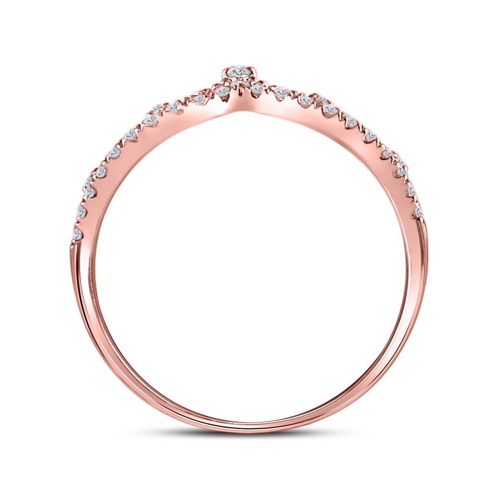 10K Rose Gold Round Diamond Women's Crown Tiara Fashion Band Ring 1/5 Cttw - Splendid Jewellery