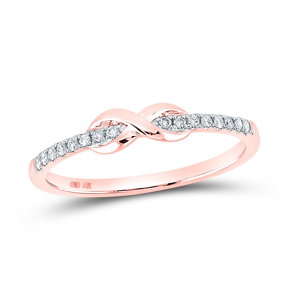 10K Rose Gold Round Diamond Women's Infinity Knot Stackable Band Ring 1/10 Cttw - Splendid Jewellery