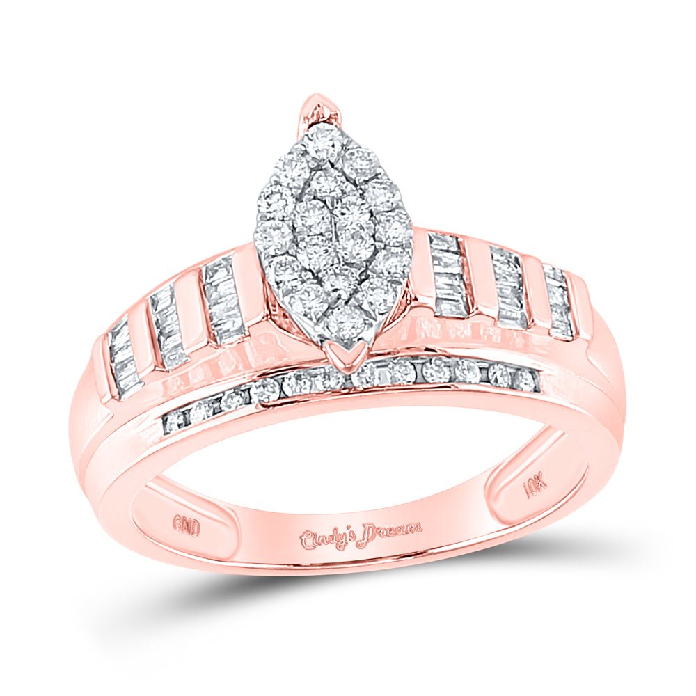 10K Rose Gold Round Diamond Women's Marquise Shape Cluster Bridal Wedding Engagement Ring 1/2 Cttw - Splendid Jewellery