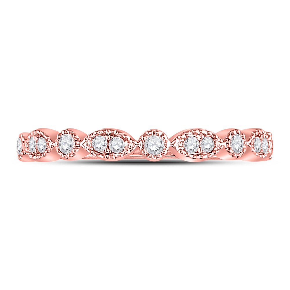 10K Rose Gold Round Diamond Women's Milgrain Stackable Band Ring 1/6 Cttw - Splendid Jewellery