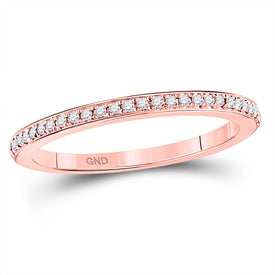 10K Rose Gold Round Diamond Women's Single Row Stackable Band Ring 1/8 Cttw - Splendid Jewellery