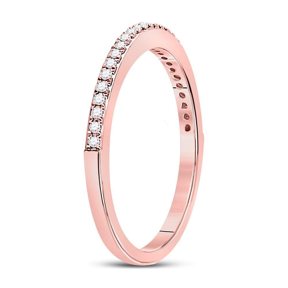 10K Rose Gold Round Diamond Women's Single Row Stackable Band Ring 1/8 Cttw - Splendid Jewellery