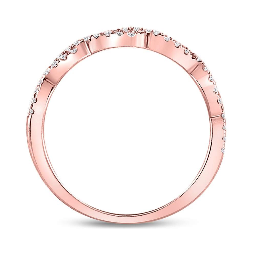 10K Rose Gold Round Diamond Women's Woven Twist Stackable Band Ring 1/4 Cttw - Splendid Jewellery