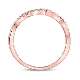 10K Rose Gold Round Diamond Women's Woven Twist Stackable Band Ring 1/4 Cttw - Splendid Jewellery
