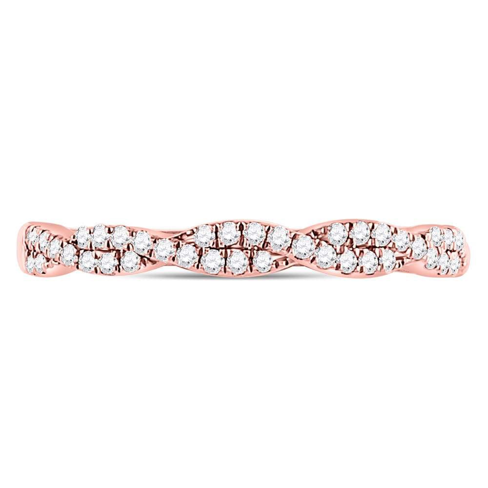 10K Rose Gold Round Diamond Women's Woven Twist Stackable Band Ring 1/4 Cttw - Splendid Jewellery