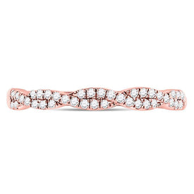 10K Rose Gold Round Diamond Women's Woven Twist Stackable Band Ring 1/4 Cttw - Splendid Jewellery