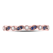 Load image into Gallery viewer, 10K Rose Gold Round Natural Blue Sapphire Stackable Band Ring 1/20 Cttw - Splendid Jewellery