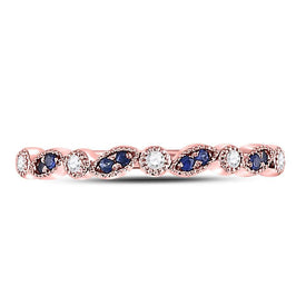 10K Rose Gold Round Natural Blue Sapphire Stackable Band Ring 1/20 Cttw - Splendid Jewellery