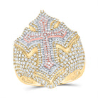 10K Tri Tone Gold Diamond Cross Men's Ring 2 7/8 Cttw - Splendid Jewellery