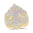 10K Tri Tone Gold Diamond Cross Men's Ring 2 7/8 Cttw - Splendid Jewellery
