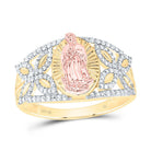 10K Tri Tone Gold Diamond Fashion Virgin Mother Mary Oval Women's Ring 1/3 Cttw - Splendid Jewellery