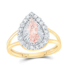 Load image into Gallery viewer, 10K Tri Tone Gold Diamond Fashion Virgin Mother Mary Pear Women's Ring 1/2 Cttw - Splendid Jewellery